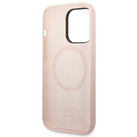 Etui na telefon iPhone 14 Pro Max Guess Silicone MagSafe różowe