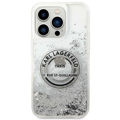 Etui iPhone 14 Pro Max Karl Lagerfeld srebrne Liquid Glitter RSG