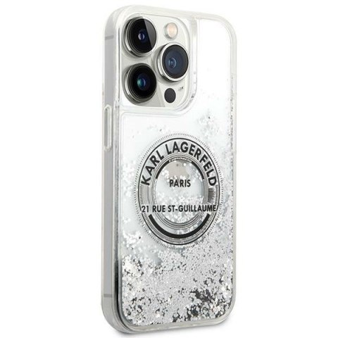 Etui iPhone 14 Pro Max Karl Lagerfeld srebrne Liquid Glitter RSG