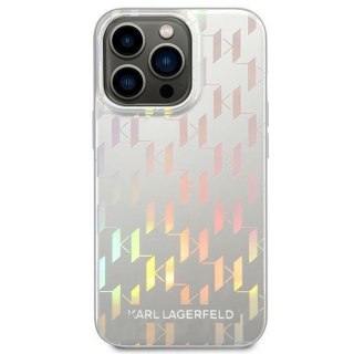 Etui iPhone 14 Pro Max Karl Lagerfeld srebrne Monogram Iridescent