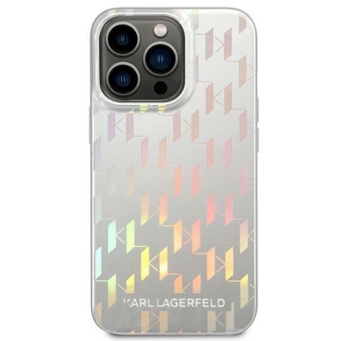 Etui na telefon iPhone 14 Pro Max Karl Lagerfeld srebrne Monogram Iridescent