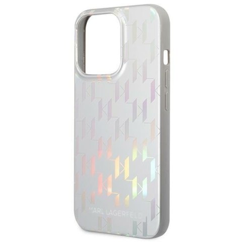 Etui na telefon iPhone 14 Pro Max Karl Lagerfeld srebrne Monogram Iridescent