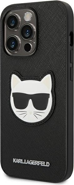 Etui iPhone 14 Pro Max Karl Lagerfeld czarne Saffiano Choupette Head Patch