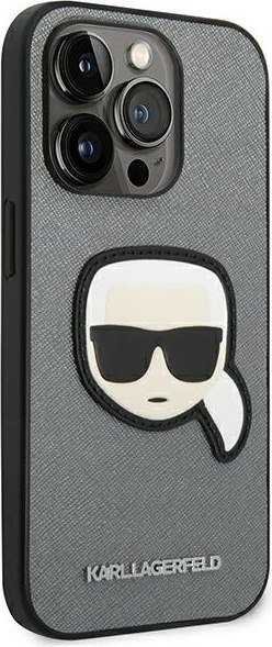 Etui na telefon iPhone 14 Pro Max Karl Lagerfeld Saffiano srebrne