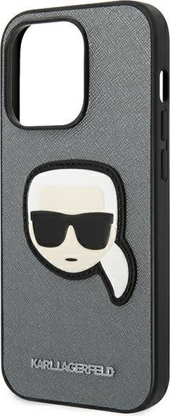 Etui na telefon iPhone 14 Pro Max Karl Lagerfeld Saffiano srebrne