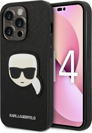 Etui iPhone 14 Pro Max Karl Lagerfeld czarne Saffiano Karl`s Head Patch