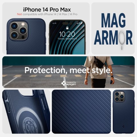 Etui na telefon iPhone 14 Pro Max Spigen Mag Armor granatowe