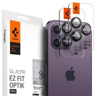 Szkło hartowane iPhone 14 Pro / 14 Pro Max Spigen Optik.tr Ez Fit Camera Protector Black [2 PACK]