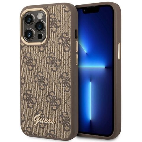 Etui na telefon iPhone 14 Pro Max Guess brązowe hard case 4G Gold