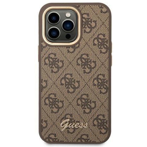 Etui na telefon iPhone 14 Pro Max Guess brązowe hard case 4G Gold