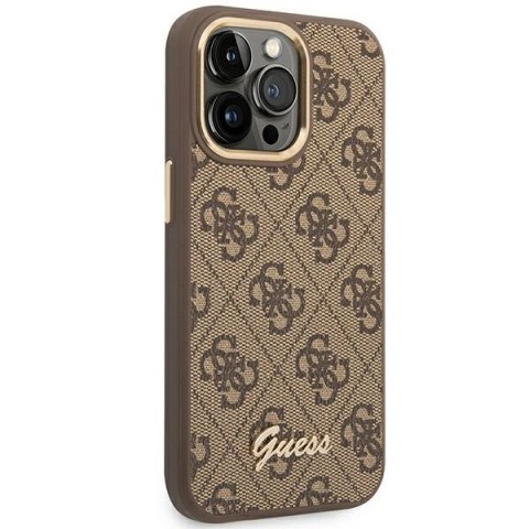 Etui na telefon iPhone 14 Pro Max Guess brązowe hard case 4G Gold