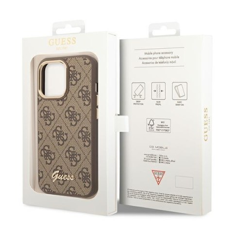 Etui na telefon iPhone 14 Pro Max Guess brązowe hard case 4G Gold