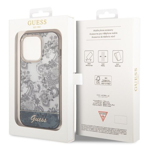 Etui na telefon iPhone 14 Pro Max Guess szare hard case Porcelain Collection