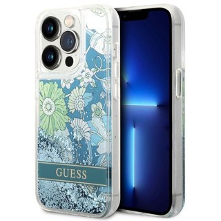 Etui iPhone 14 Pro Max Guess zielone hard case Flower Liquid Glitter