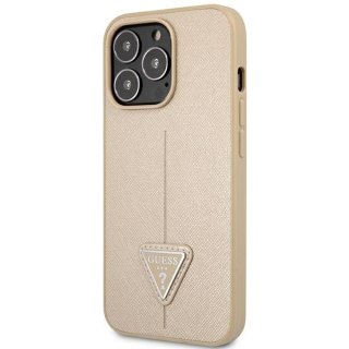 Etui na telefon iPhone 14 Pro Max Guess beżowe Saffiano Triangle Logo