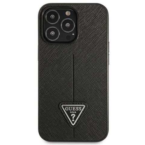 Etui na telefon iPhone 14 Pro Max Guess czarne Saffiano Triangle Logo