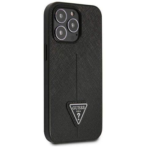 Etui na telefon iPhone 14 Pro Max Guess czarne Saffiano Triangle Logo