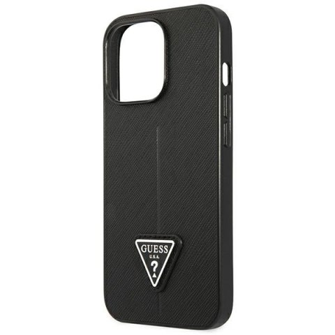 Etui na telefon iPhone 14 Pro Max Guess czarne Saffiano Triangle Logo