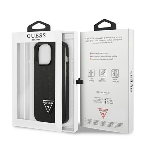 Etui na telefon iPhone 14 Pro Max Guess czarne Saffiano Triangle Logo