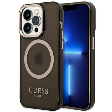 Etui na telefon iPhone 14 Pro Max Guess Gold Outline MagSafe czarne