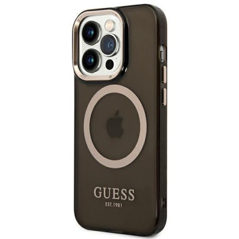 Etui na telefon iPhone 14 Pro Max Guess Gold Outline MagSafe czarne