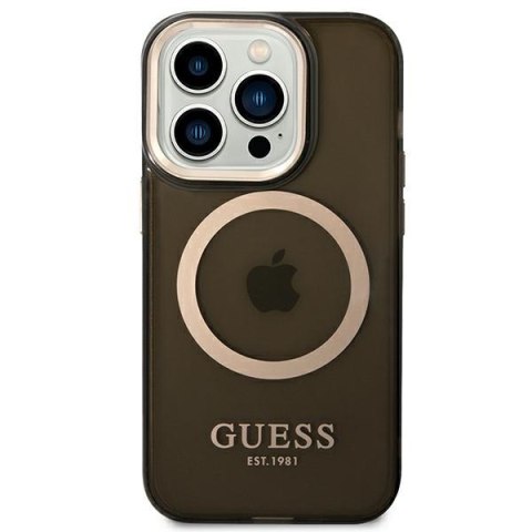 Etui na telefon iPhone 14 Pro Max Guess Gold Outline MagSafe czarne