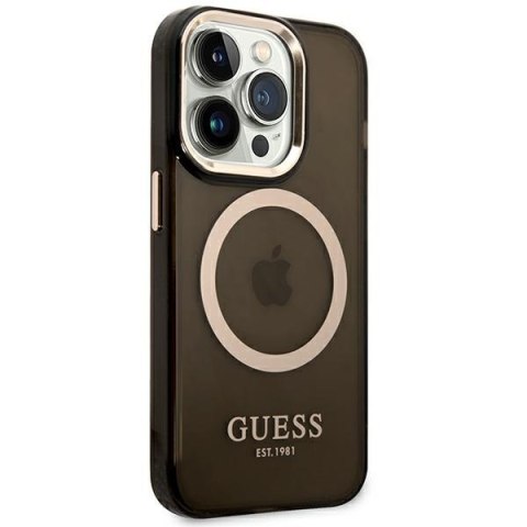 Etui na telefon iPhone 14 Pro Max Guess Gold Outline MagSafe czarne