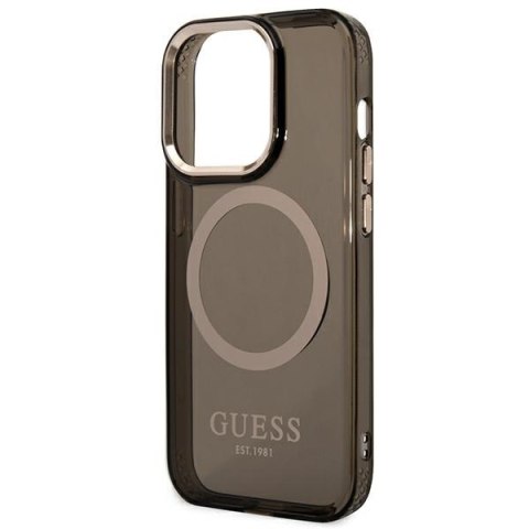 Etui na telefon iPhone 14 Pro Max Guess Gold Outline MagSafe czarne