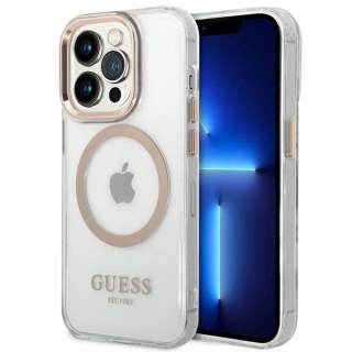 Etui iPhone 14 Pro Max Guess Metal Outline MagSafe złote