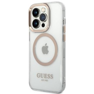 Etui iPhone 14 Pro Max Guess Metal Outline MagSafe złote