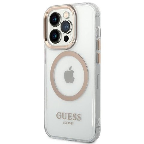 Etui na telefon iPhone 14 Pro Max Guess Metal Outline MagSafe złote