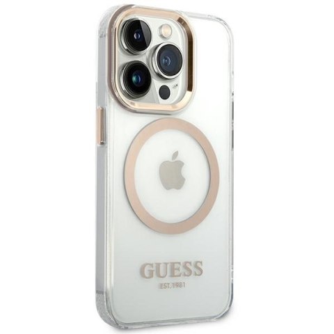 Etui na telefon iPhone 14 Pro Max Guess Metal Outline MagSafe złote