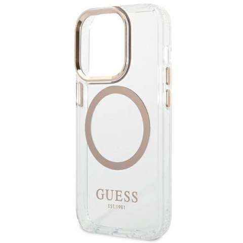 Etui na telefon iPhone 14 Pro Max Guess Metal Outline MagSafe złote