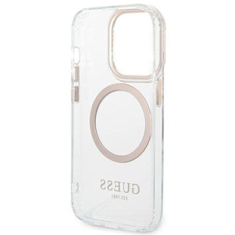 Etui na telefon iPhone 14 Pro Max Guess Metal Outline MagSafe złote