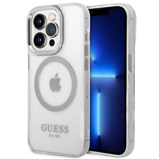 Etui iPhone 14 Pro Max Guess Metal Outline MagSafe srebrne