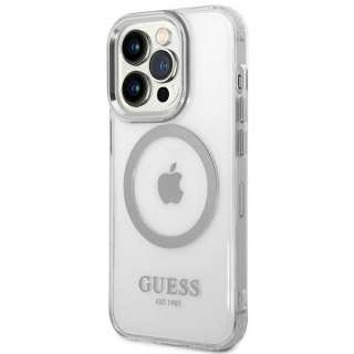 Etui iPhone 14 Pro Max Guess Metal Outline MagSafe srebrne