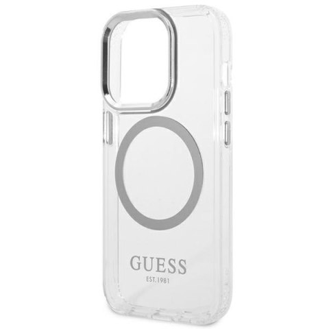 Etui na telefon iPhone 14 Pro Max Guess Metal Outline MagSafe srebrne