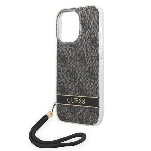 Etui na telefon iPhone 14 Pro Max Guess 4G Print Strap czarne