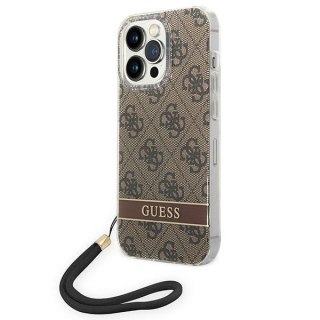 Etui iPhone 14 Pro Max Guess 4G Print Strap brązowe