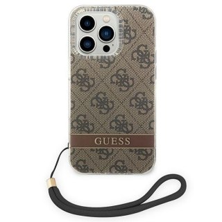 Etui iPhone 14 Pro Max Guess 4G Print Strap brązowe