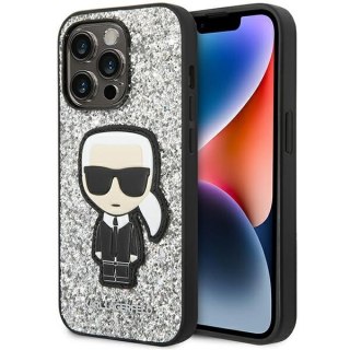 Etui iPhone 14 Pro Max Karl Lagerfeld srebrne Glitter Flakes Ikonik