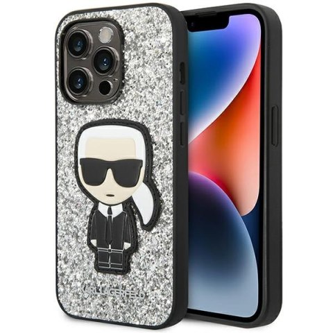 Etui na telefon iPhone 14 Pro Max Karl Lagerfeld srebrne Glitter Flakes