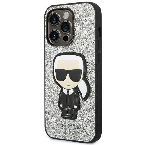 Etui na telefon iPhone 14 Pro Max Karl Lagerfeld srebrne Glitter Flakes