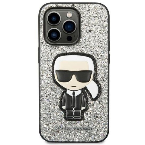 Etui na telefon iPhone 14 Pro Max Karl Lagerfeld srebrne Glitter Flakes