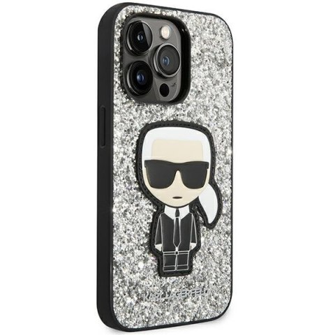 Etui na telefon iPhone 14 Pro Max Karl Lagerfeld srebrne Glitter Flakes