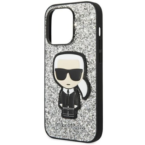 Etui na telefon iPhone 14 Pro Max Karl Lagerfeld srebrne Glitter Flakes