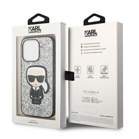 Etui na telefon iPhone 14 Pro Max Karl Lagerfeld srebrne Glitter Flakes