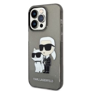 Etui iPhone 14 Pro Max Karl Lagerfeld czarne IML GLIT NFT Karl&Choupette