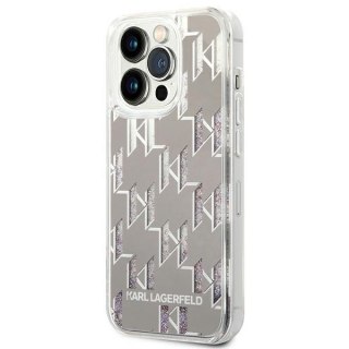 Etui iPhone 14 Pro Max Karl Lagerfeld srebrne Liquid Glitter Monogram