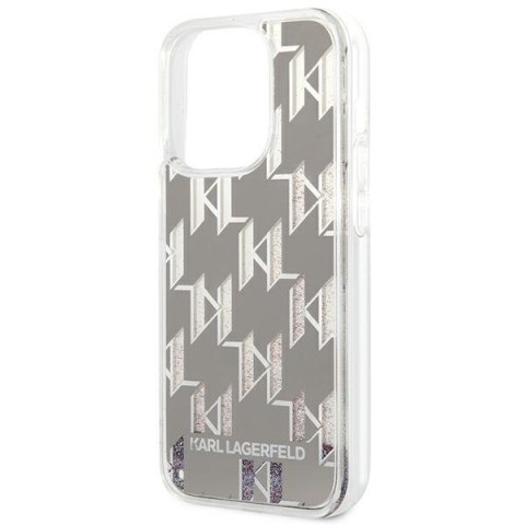 Etui iPhone 14 Pro Max Karl Lagerfeld srebrne Liquid Glitter Monogram